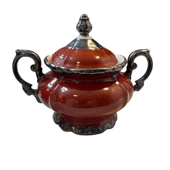 Johann Seltmann Bavaria Red Creamer & Sugar Bowl Set Vohenstrauß Germany - Picture 4 of 8